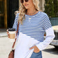 Slit Contrast Striped Long Sleeve Sweatshirt