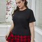 Plus Size Round Neck Tee Shirt and Plaid Shorts Lounge Set