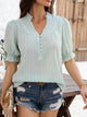 Devine Frill Notched Short Sleeve Blouse Light Green
