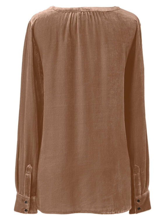 Notched Button Down Long Sleeve Shirt