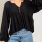 Notched Balloon Sleeve Peplum Blouse