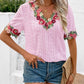 Ivy Lane Eyelet Embroidered V-Neck Short Sleeve Blouse