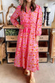 Floral Print Tie Neck Midi Dress Strawberry