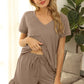 V-Neck Short Sleeve Top and Drawstring Shorts Lounge Set