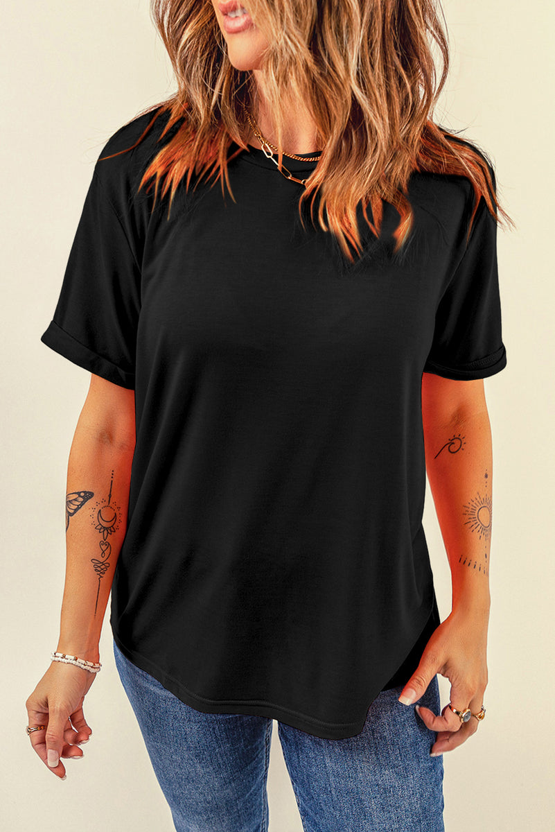 Round Neck Short Sleeve T-Shirt Black