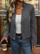 Perfee Textured Button Up Long Sleeve Jacket Dark Gray