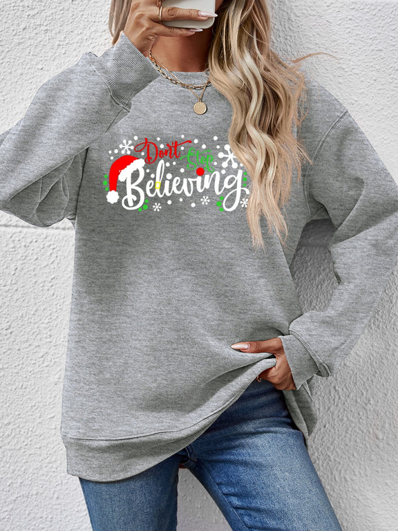 Letter Graphic Long Sleeve Sweatshirt Charcoal
