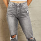 BAYEAS Stone Wash Distressed Cropped Straight Jeans