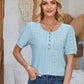 Eyelet Round Neck Short Sleeve Blouse