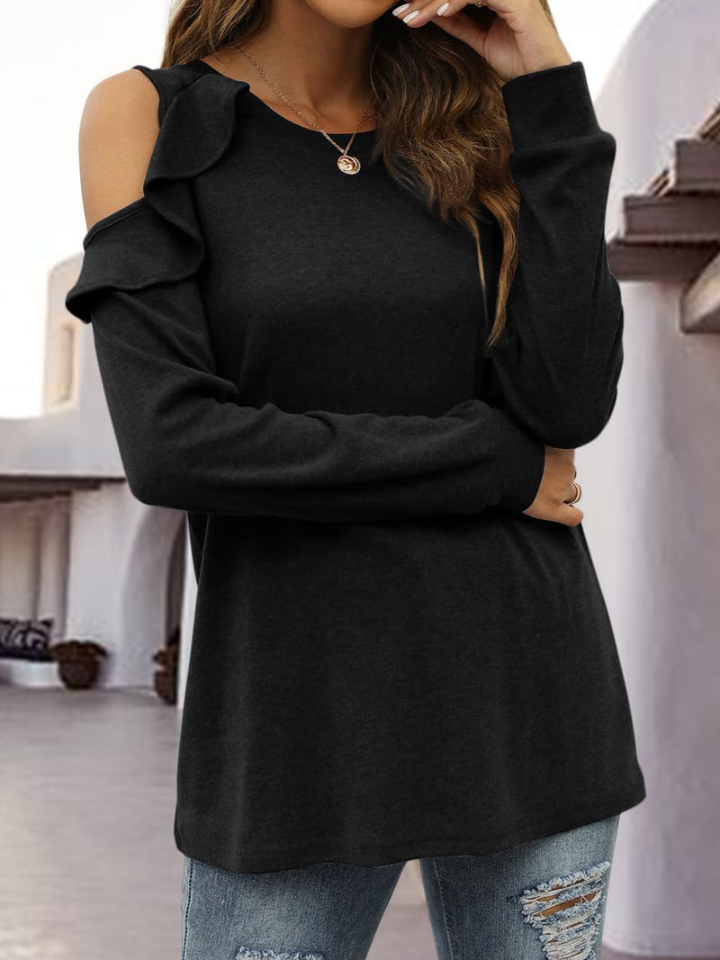 Round Neck Ruffled Cold-Shoulder Blouse