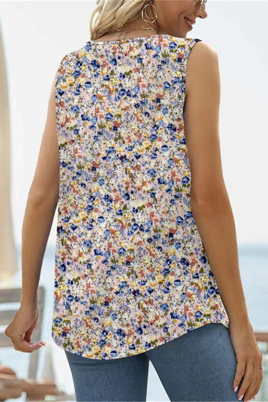 Printed Square Neck Curved Hem Tank