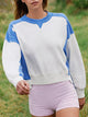 Contrast Round Neck Long Sleeve Sweatshirt Blue