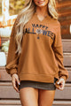 Sequin Letter Graphic Notched Long Sleeve Sweatshirt Caramel