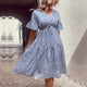Floral Flounce Sleeve V-Neck Dress Light Blue S