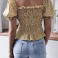 Frill Smocked Square Neck Short Sleeve Blouse