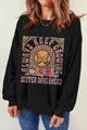 Graphic Round Neck Long Sleeve Sweatshirt Black