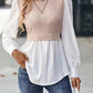 Contrast Round Neck Puff Sleeve Blouse