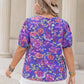 Plus Size Printed Notched Short Sleeve Blouse