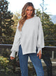 Slit Round Neck Long Sleeve Sweatshirt Light Gray