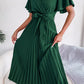 Pleated Flutter Sleeve Belted Dress