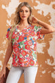 Printed Notched Short Sleeve Blouse Multicolor