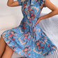 Pleated Floral Printed Tie Neck Knee Length Dress