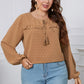 Honey Melo Apparel Plus Size Swiss Dot Frill Trim Round Neck Blouse