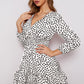 Printed Surplice Neck Puff Sleeve Ruffle Hem Dress