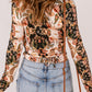 Baroque Print Surplice Long Sleeve Top