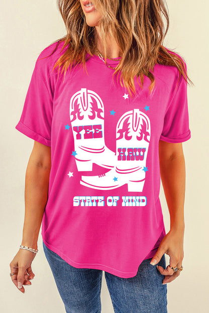 Graphic Round Neck Short Sleeve T-Shirt Hot Pink