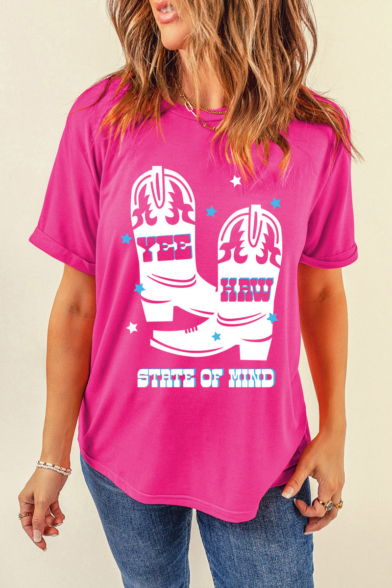Graphic Round Neck Short Sleeve T-Shirt Hot Pink