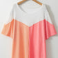 Plus Size Color Block Round Neck Short Sleeve T-Shirt