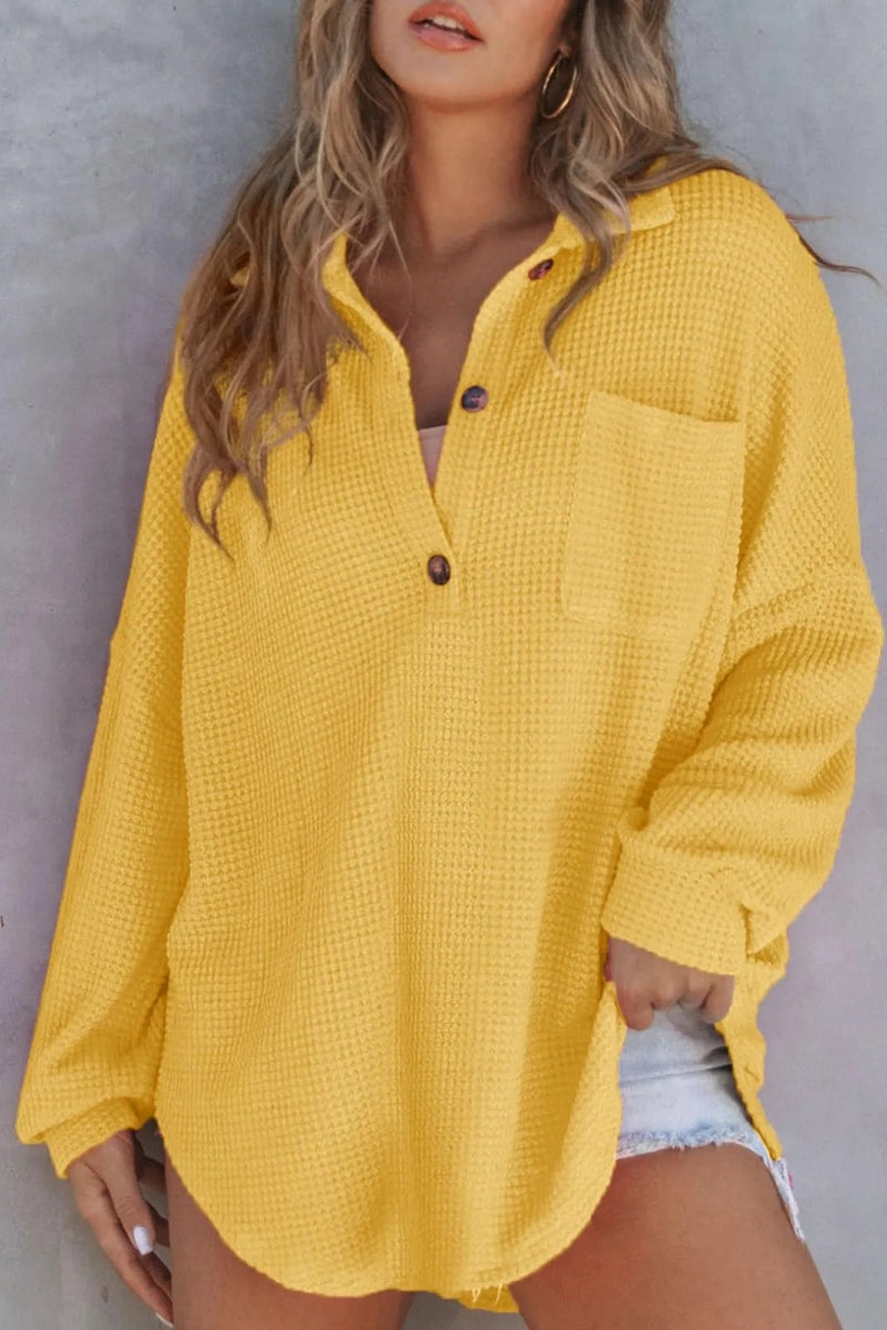 Half Button Long Sleeve Sweatshirt Gold