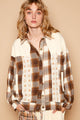 POL Plaid & Star Patchwork Contrast Long Sleeve Shacket Beige