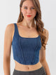 Seam Detail Cropped Denim Tank Dusty Blue