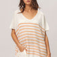 BiBi V Neck Striped Short Sleeve Top