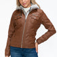 YMI Removable Faux Layered Multi-Pocket Jacket with Fuzzy Hood