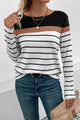 Perfee Striped Round Neck Long Sleeve T-Shirt Black