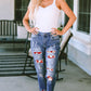 Santa Graphic Distressed Jeans with Pockets