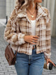 Plaid Button Up Collared Neck Long Sleeve Jacket Camel