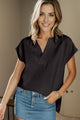 Textured Cap Sleeve T-Shirt Black