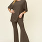 Double Take Full Size Round Neck Drop Shoulder T-Shirt and Flare Pants Set