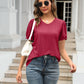 Eyelet Round Neck Short Sleeve Blouse