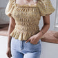 Frill Smocked Square Neck Short Sleeve Blouse