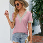 Contrast V-Neck Puff Sleeve Top