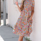 Floral Flounce Sleeve Round Neck Midi Dress