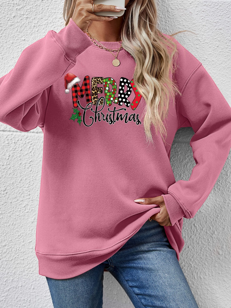 MERRY CHRISTMAS Round Neck Dropped Shoulder Sweatshirt Moonlit Mauve