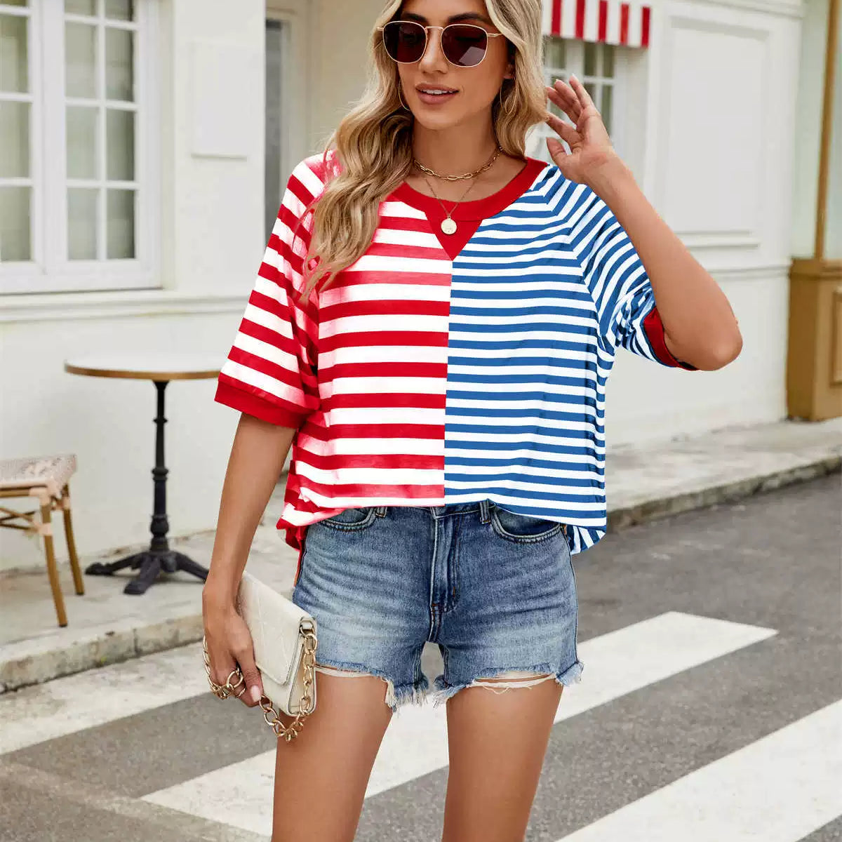 Striped Round Neck Half Sleeve T-Shirt