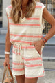 V-Neck Sleeveless Top and Drawstring Shorts Set Ivory