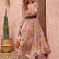 Ruffled Printed V-Neck Cap Sleeve Tiered Dress